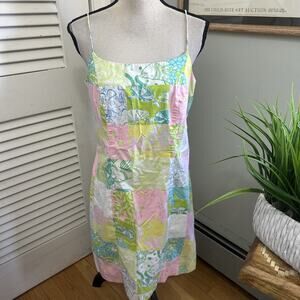 Vintage Lilly Pulitzer Dress 6 Pastel Patchwork Strappy Shift Preppy Coastal